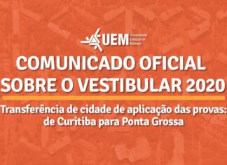 UEM transfere provas do Vestibular 2020 de Curitiba para Ponta Grossa