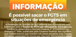 FGTS por Situação de Emergência é liberado para moradores de áreas atingidas em Jandaia do Sul