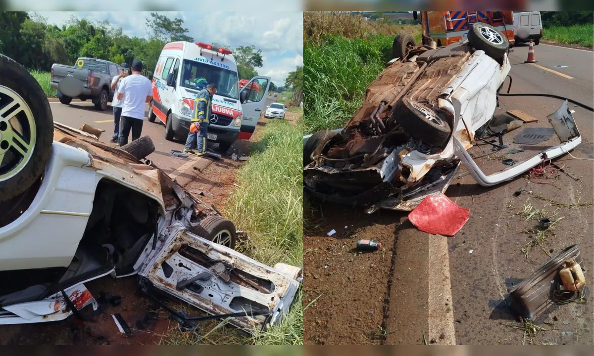 Carro capota e motorista é ejetado na BR-369, em Jandaia do Sul