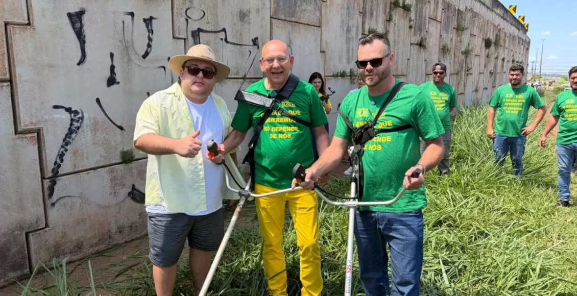Luciano Hang ajuda em roçada em Marginal de viaduto antes de inauguração da nova loja Havan em Maringá