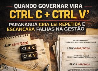 QUANDO GOVERNAR VIRA “CTRL C + CTRL V”: PARANAGUÁ CRIA LEI REPETIDA E ESCANCARA FALHAS NA GESTÃO