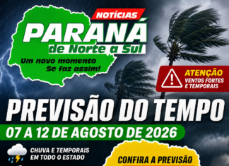 PREVISÃO DO TEMPO — PARANÁ PARA PSPRÓXIMOS 5 DIAS – De 7 a 12 de agosto de 2026