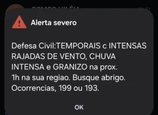 Defesa Civil emite alerta vermelho para temporal, vento e granizo em Curitiba