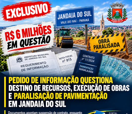 EXCLUSIVO: Pedido de informação questiona destino de recursos, execução de obras e paralisação de pavimentação em Jandaia do Sul